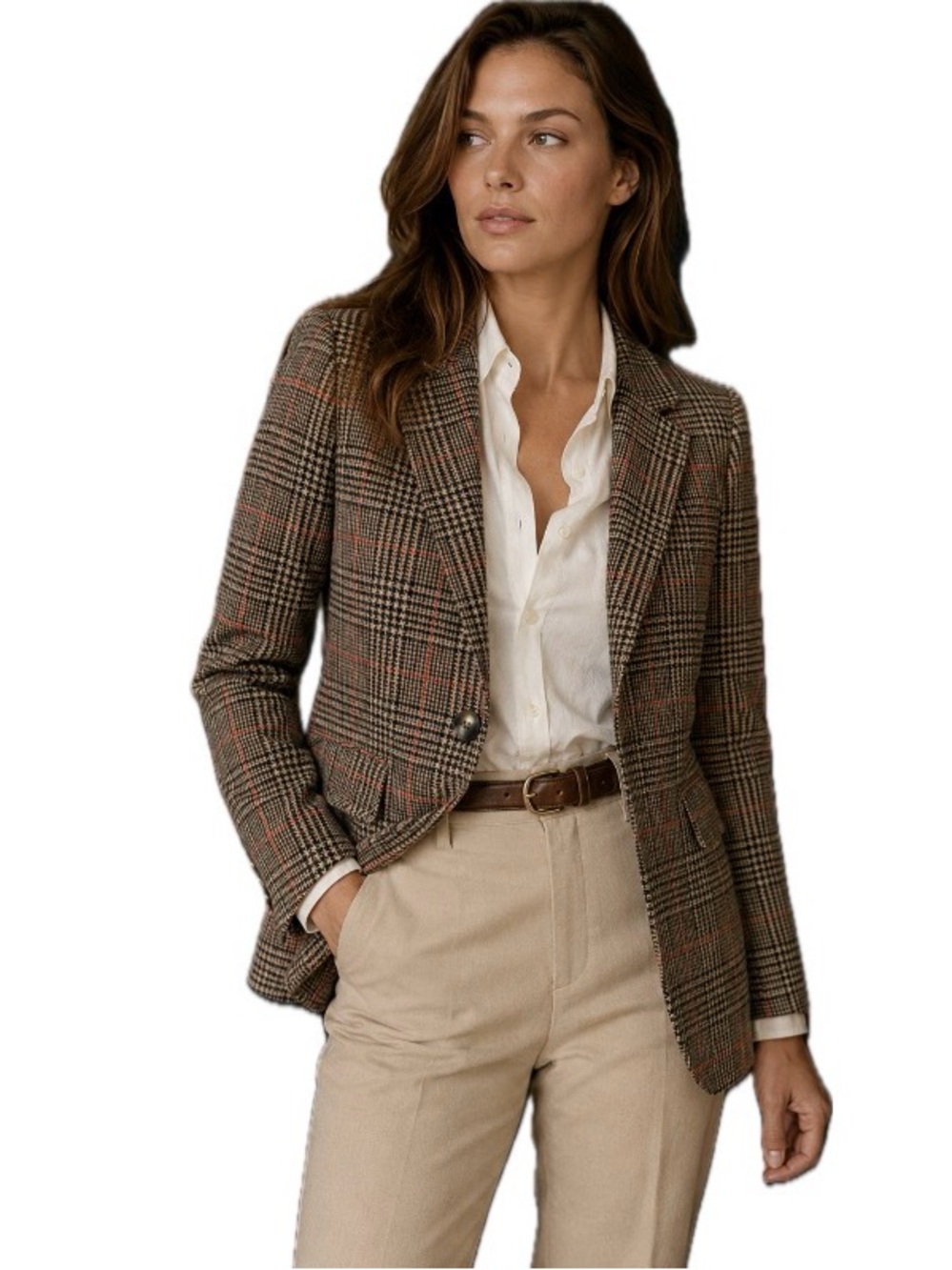 Ebossy, Plaid Blazer Women’s Brown Tan Red Classic Preppy, Size M NWT